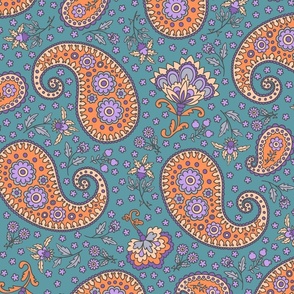 Large - Happy Ditsy Paisley in Purple and Orange