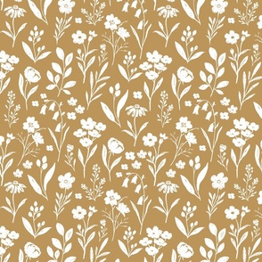 Spring Floral white on French Mustard