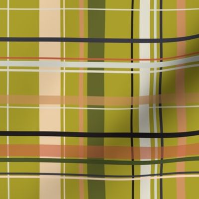 Bright green Copper plaid with olive green, beige, white, black, copper coral lines
