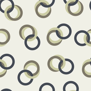 3 joined rings in black, olive green and light green on white