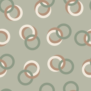 3 joined rings in terra cotta, white and olive green on artichoke