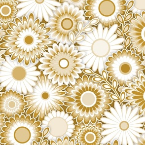 Modern Paper Cut Flowers // Honey Brown, Khaki Tan, White // Medium Scale - 457 DPI