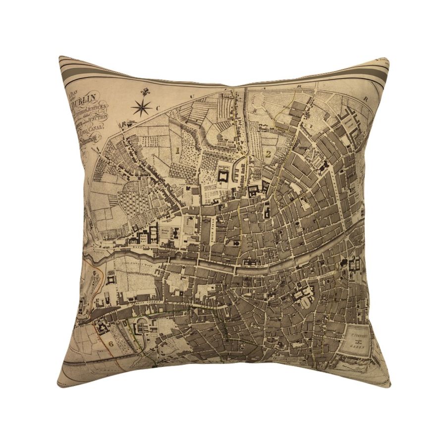 Dublin Ireland vintage map, large FQ (for 54-inch wide fabric)