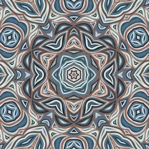 Medallion Flowers, Go with the flow, intricate, Shades of blue, muted brick red, tessellating, interlocking, 