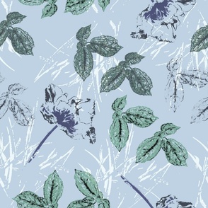 Georgiana Floral, Fog Blue, green and purple