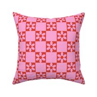 Daisy Crazy Checkerboard in Pink + Orange Red