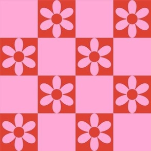 Daisy Crazy Checkerboard in Pink + Orange Red