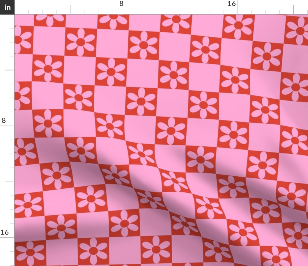 Daisy Crazy Checkerboard in Pink + Orange Red