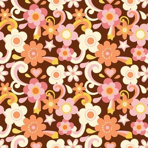 Groovy Pink Stars and orange Floral
