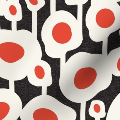 Poppy Dot - Graphic Floral Dot Black Red Large Scale