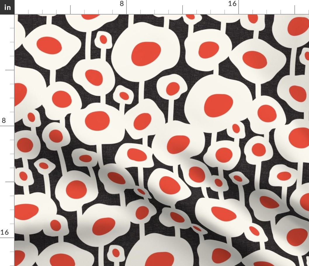 Poppy Dot - Graphic Floral Dot Black Red Large Scale