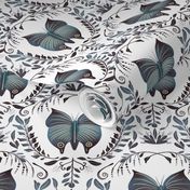 butterfly damask flowers vines wallpaper fabric blue teal beautiful 