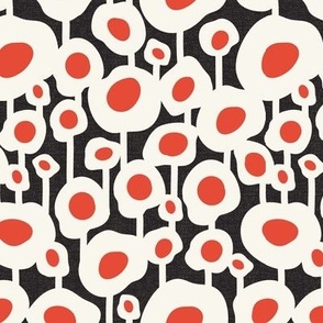 Poppy Dot - Graphic Floral Dot Black Red Regular Scale