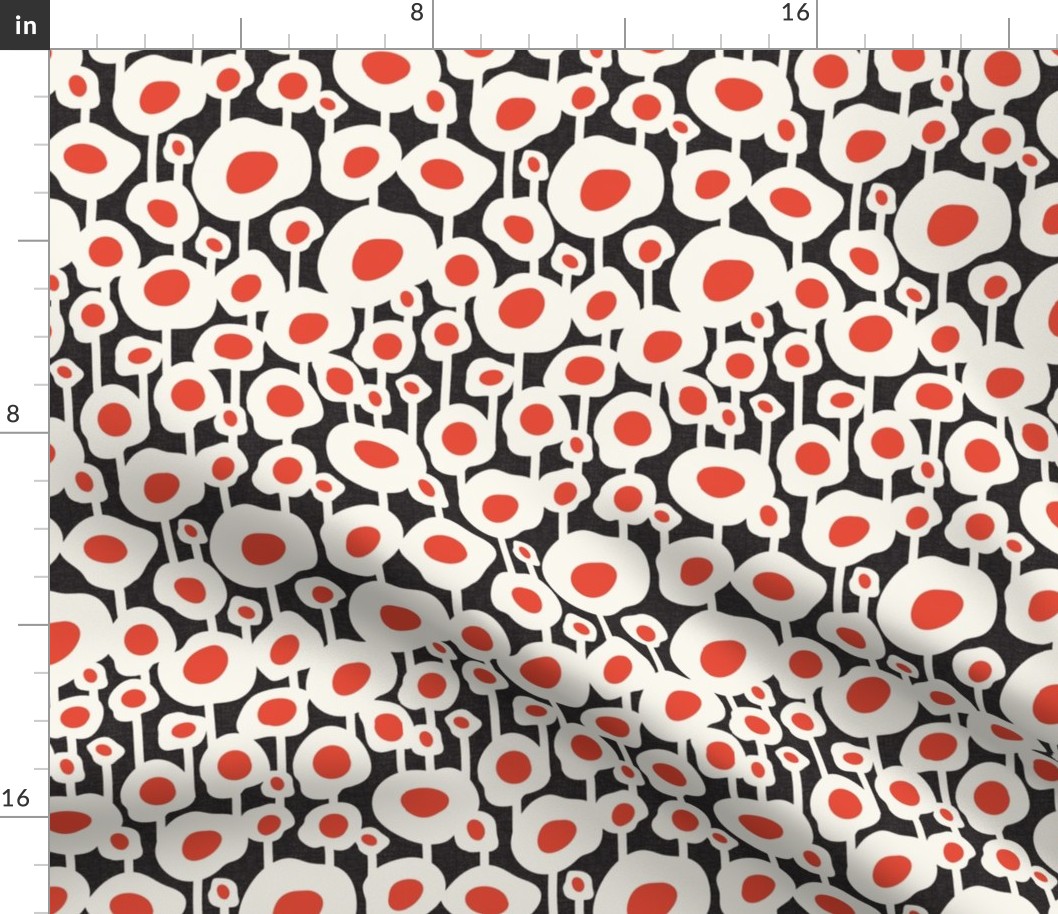 Poppy Dot - Graphic Floral Dot Black Red Regular Scale