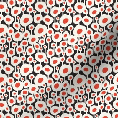 Poppy Dot - Graphic Floral Dot Black Red Small Scale
