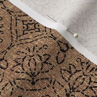 Black Kaleidoscope Embroidery on Brown Linen Look