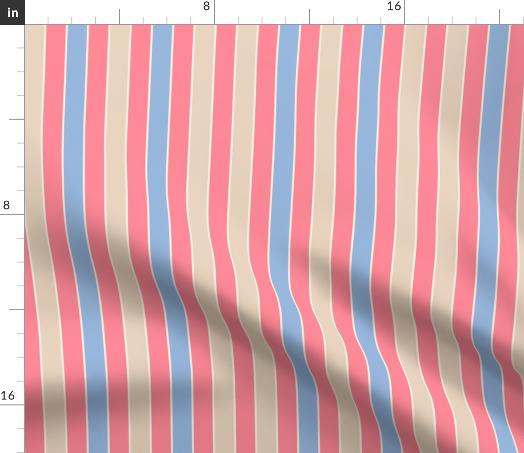 large stripes pink, blue, cream, beige