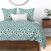 Poppy Dot - Graphic Floral Dot Teal Black Large Scale