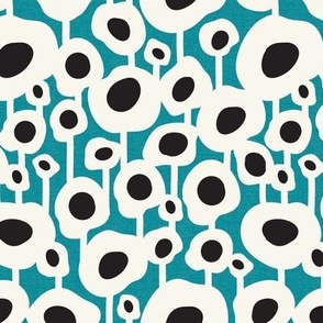 Poppy Dot - Graphic Floral Dot Teal Black Regular Scale