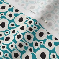 Poppy Dot - Graphic Floral Dot Teal Black Small Scale