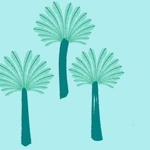 Palm Trees Block Print Cyan Verdigris 