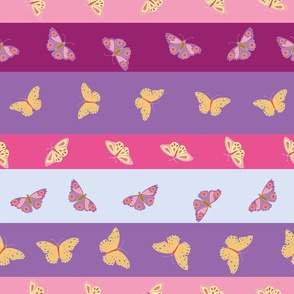 Butterfly pattern on colourful striped background