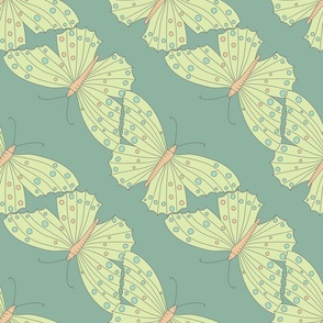 Butterfly seamless pattern on green background