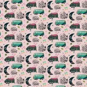 Born to camp - Retro campers on Pink (small)