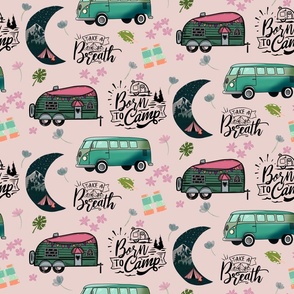 Born to camp - Retro campers on Pink (medium)