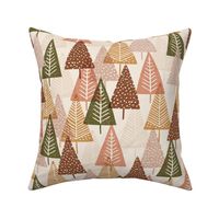 LARGE - Forest autumn tree block printing pattern repeat