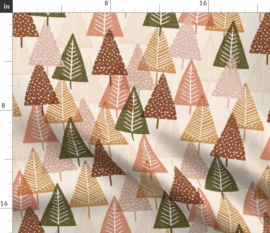 LARGE - Forest autumn tree block printing pattern repeat