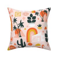Palm Springs Sunset V1: Mod Art, Mid Century, Western Boho Cactus Abstract Orange, Pink and Green - Medium