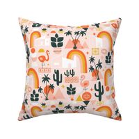 Palm Springs Sunset V1: Mod Art, Mid Century, Western Boho Cactus Abstract Orange, Pink and Green - Small