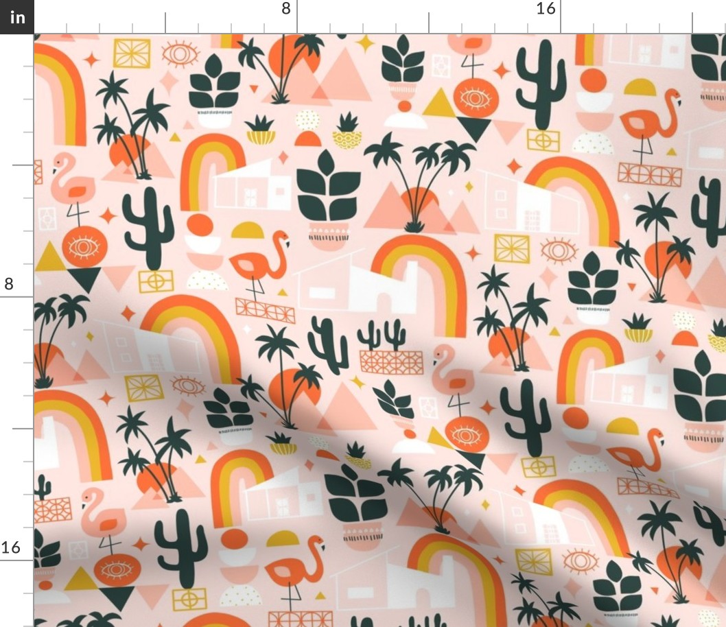 Palm Springs Sunset V1: Mod Art, Mid Century, Western Boho Cactus Abstract Orange, Pink and Green - Small