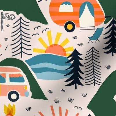 Camping Adventures V1: Gone Camping Camper Van in Campsite in the Woods on Vacation - Medium