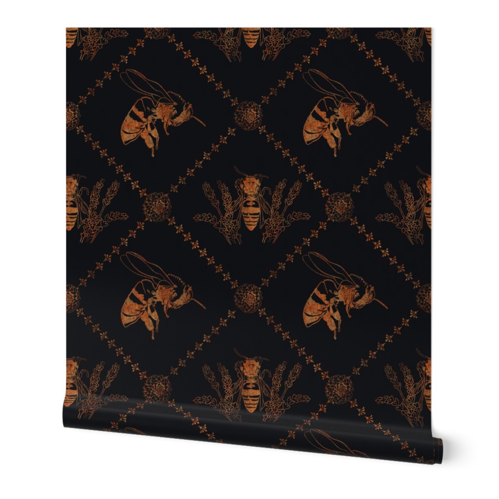 Damask Bees | gold and black