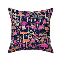 Bright Spring Mushrooms on midnight blue - large