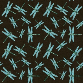 Dragonflies - black linen textured background