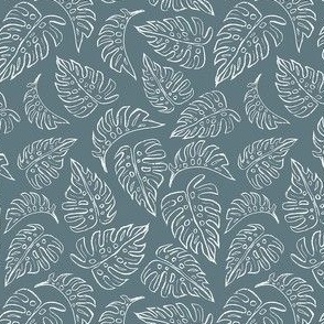 Monstera Leaves Line Art XS - Canyon Blue