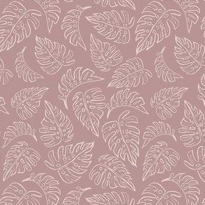 Monstera Leaves Line Art XS - Mauve