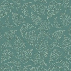 Monstera Leaves Line Art XS - Teal