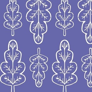 $ Medium scale periwinkle pantone of the year skeleton leaves medium scale, hand drawn  oak leaves with organic textures, for table linen, kids apparel, duvet covers and crafts.