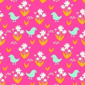 Sweet Birds - Hot Pink - 4" Repeat