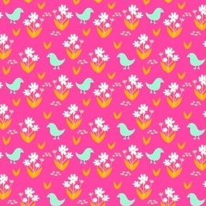 Sweet Birds - Hot Pink - 2" Repeat