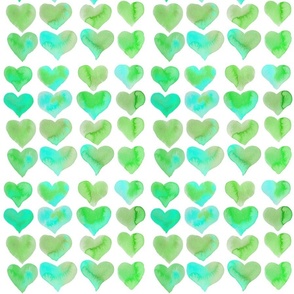 Watercolour Hearts in Green