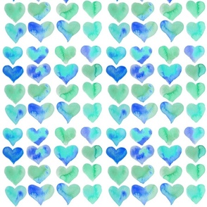 Watercolour Hearts in Blue