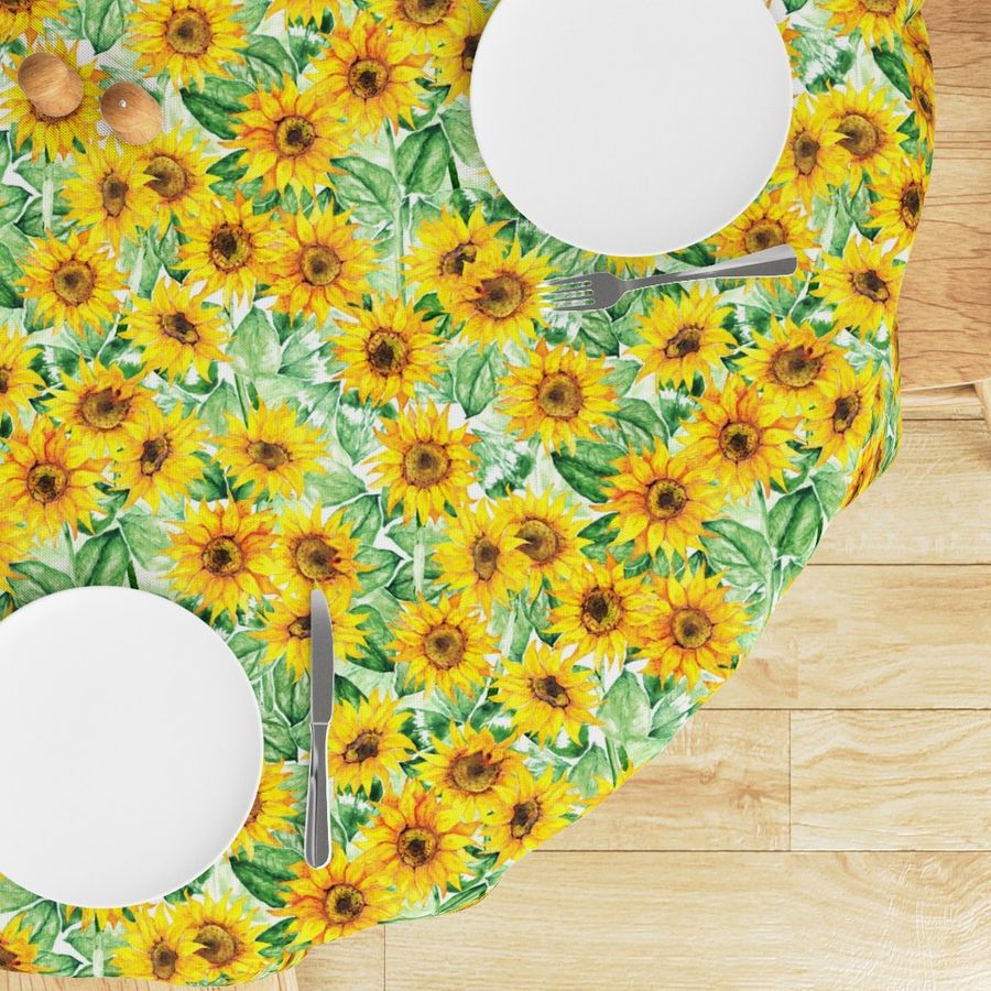 Watercolor Field of Sunflowers