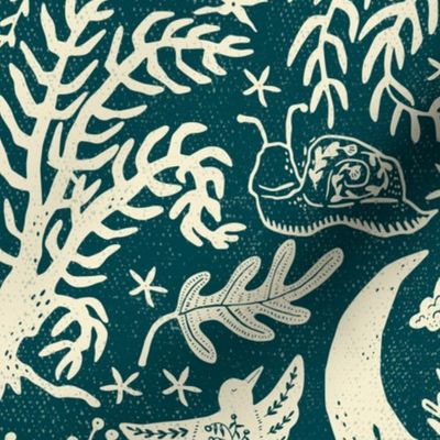 Blockprint Woodland adventure  - jungle green teal