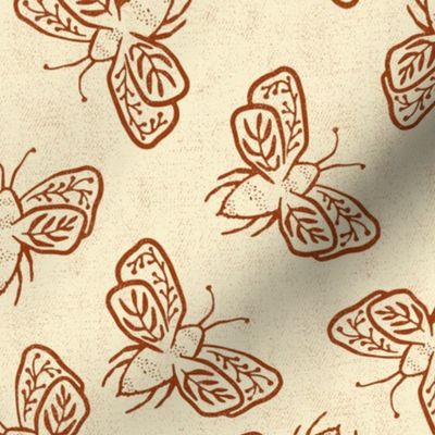 Blockprint Woodland adventure - Block print Bees - natural/cinnamon