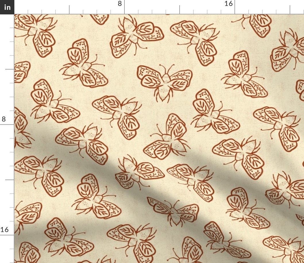 Blockprint Woodland adventure - Block print Bees - natural/cinnamon